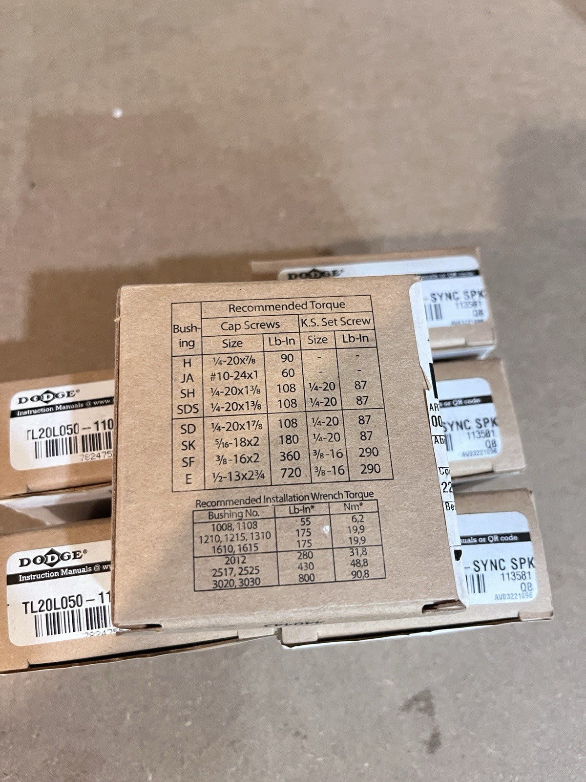 Lot of 6-NEW Baldor Dodge 113581 Dyna-Sync Pulley Part TL20L050-1108