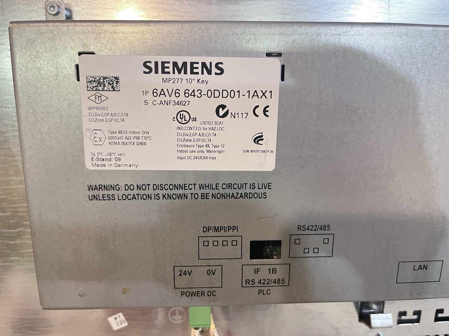 Siemens 6AV6643-0DD01-1AX1 6AV66430DD011AX1 MP277 10" Key Panel Tested w/Card