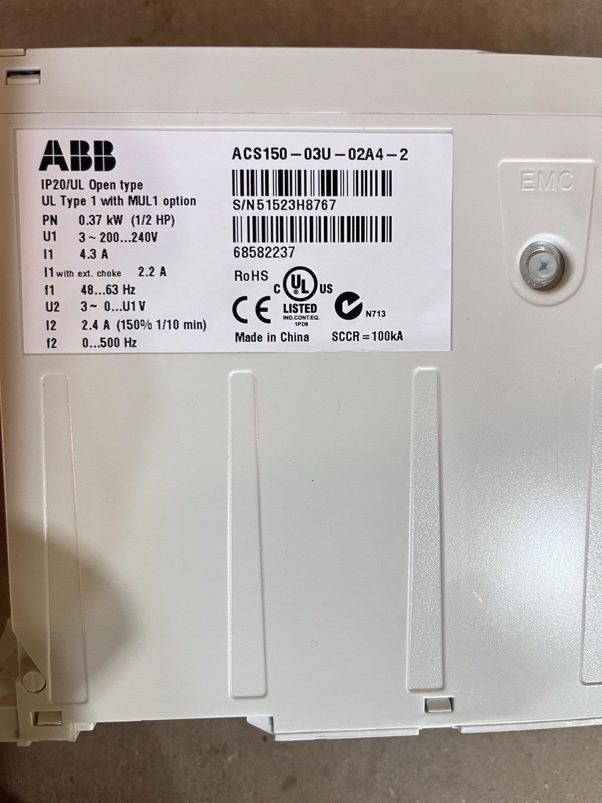 ABB ACS150-03U-02A4-2 AC Drive 200-240V 0.5HP New Unused Open Box No Box