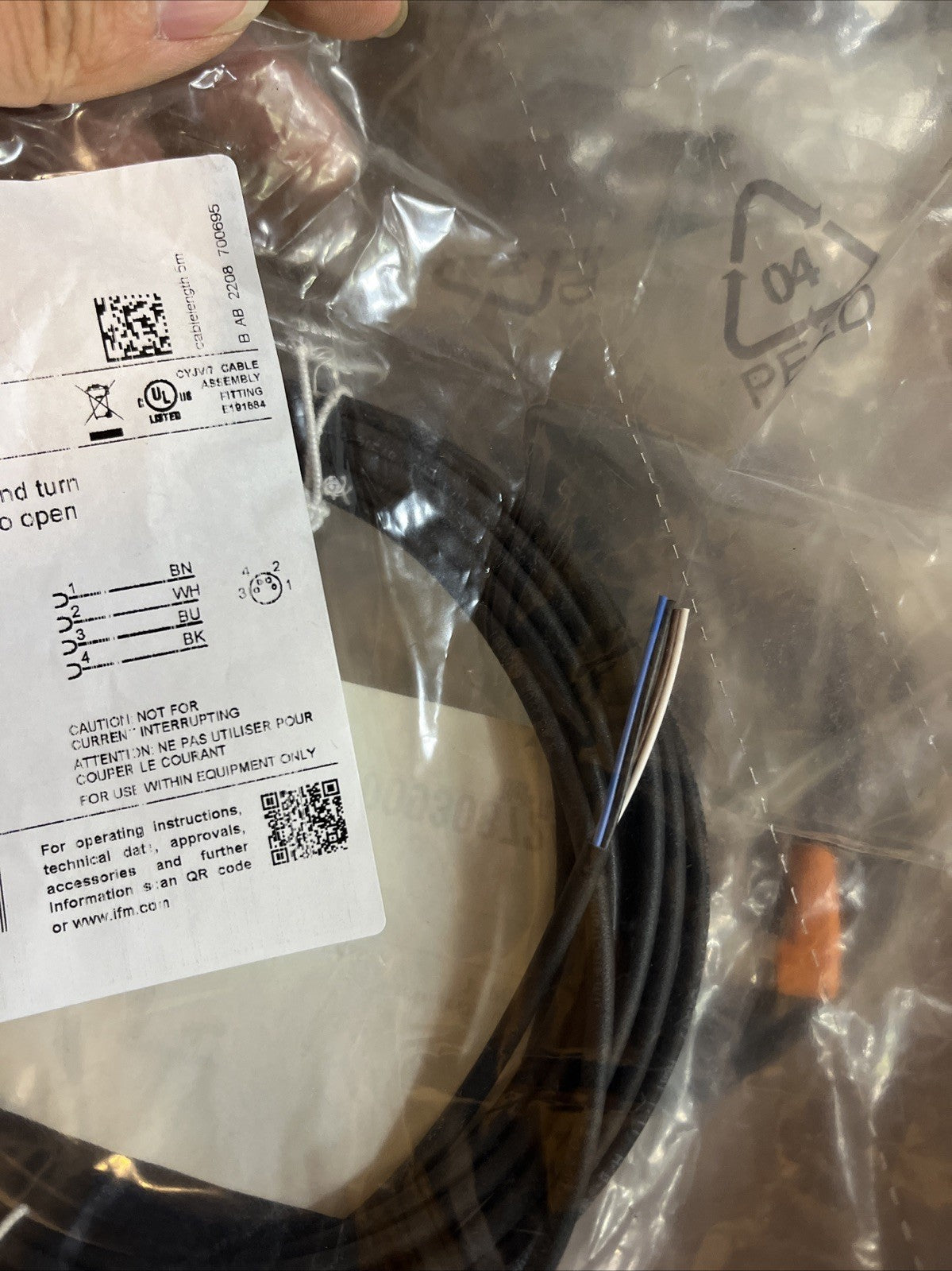 5PCS IFM EVC154 M8 4-Pin Right Angle Female Sensor Cordset 5 Meters New Surplus