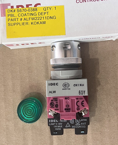 IDEC ALFW22211DNG Pilot Light Control Unit - Green Lens, Industrial Grade 2PCS