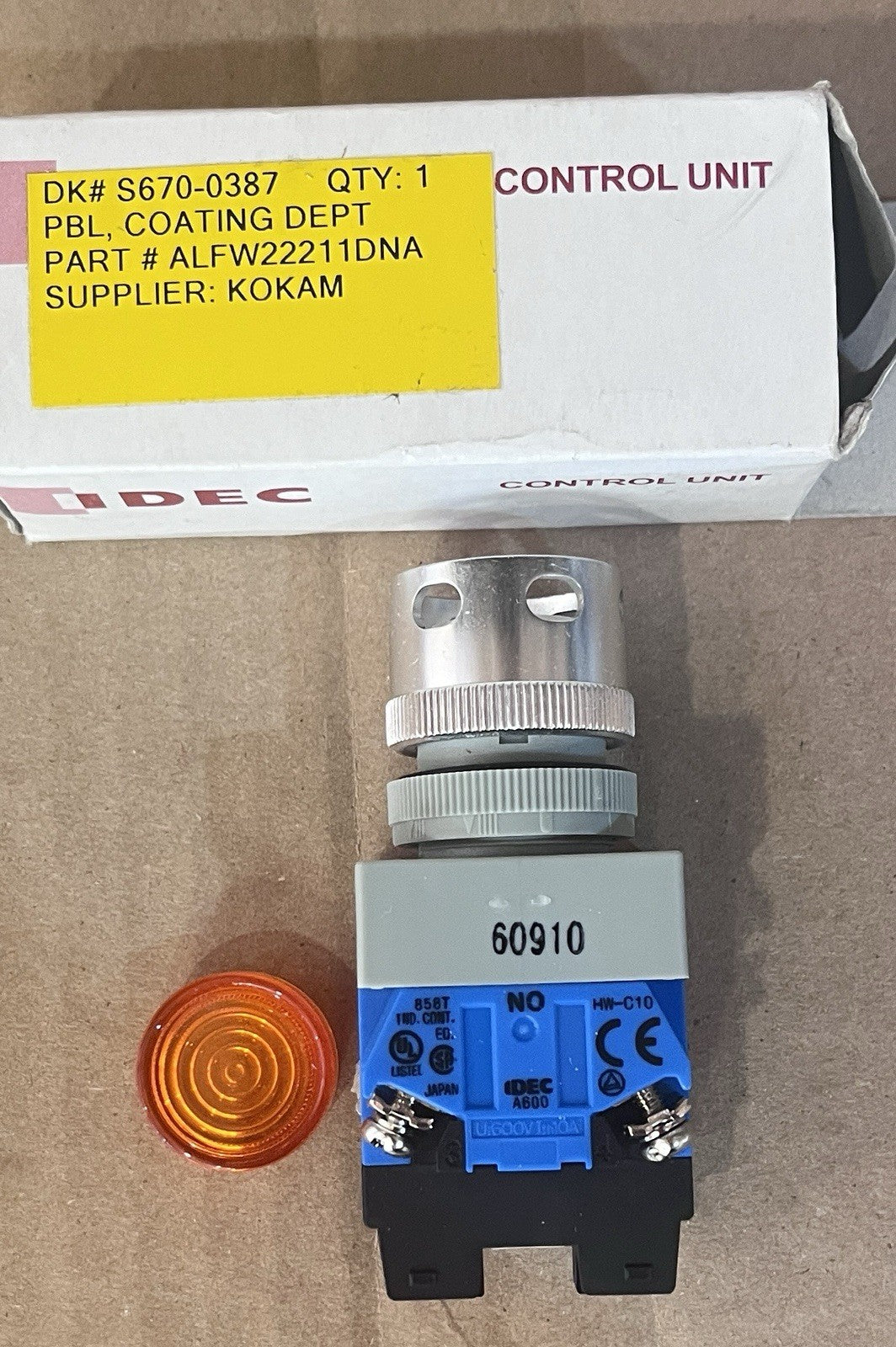 IDEC ALFW22211DNA Pilot Light Control Unit - Amber Lens, Industrial Grade 2Pcs