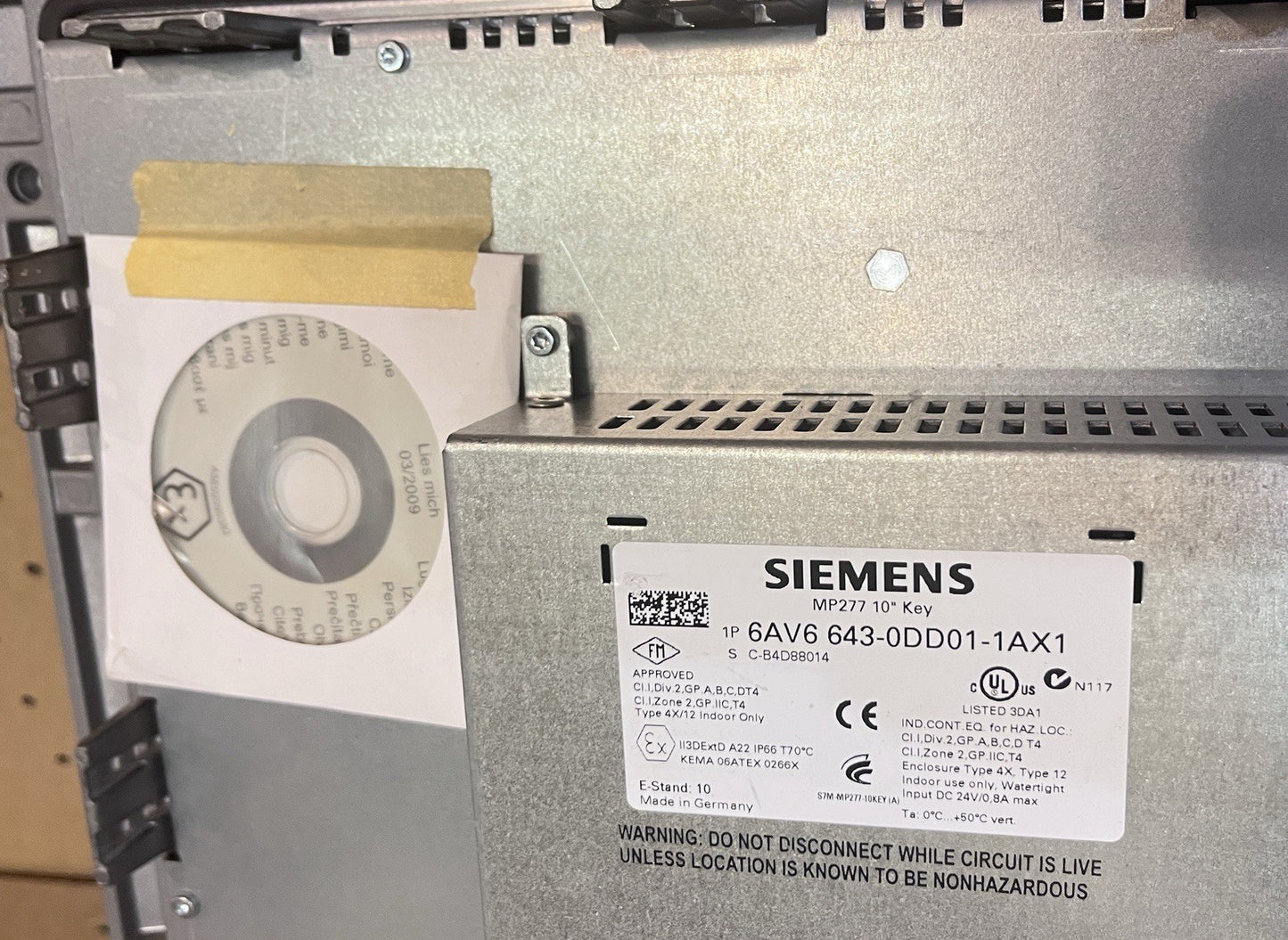 Siemens MP 277 10" Key 6AV6 643-0DD01-1AX1 Tested - Includes MMC Card CD