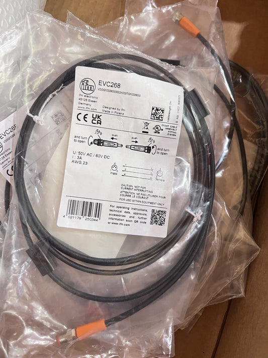 Lot Of 3 New Ifm EVC268 Connection Cable, 2m Pur-Cable M8 Connector