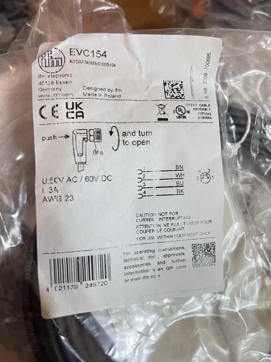 5PCS IFM EVC154 M8 4-Pin Right Angle Female Sensor Cordset 5 Meters New Surplus