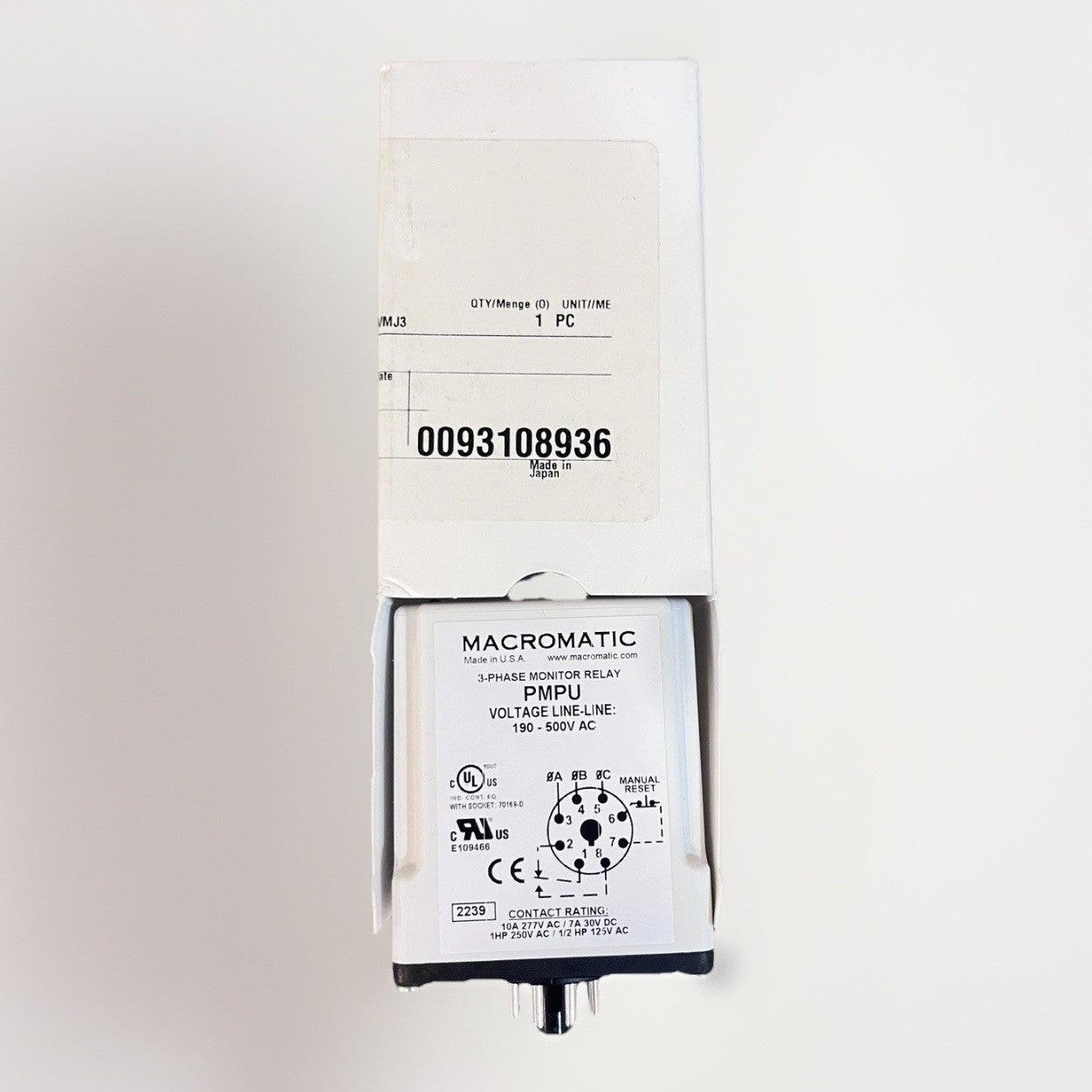 Macromatic PMPU 3-Phase Monitor Relay 190-500V AC 8-Pin Plug-in Manual Reset NIB