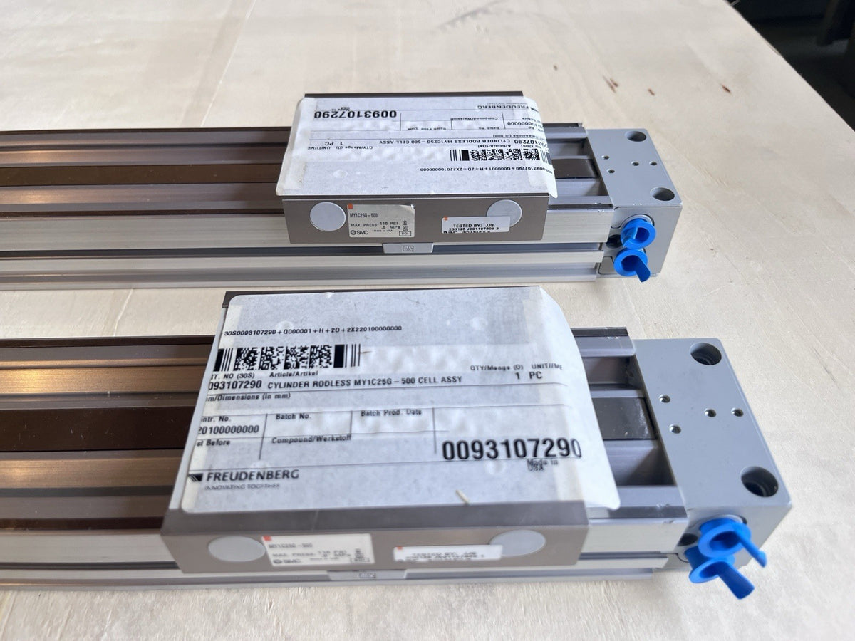 Lot of 2 SMC MY1C25G-500 Rodless Air Cylinders 25mm Bore 500mm Stroke Pneumatic