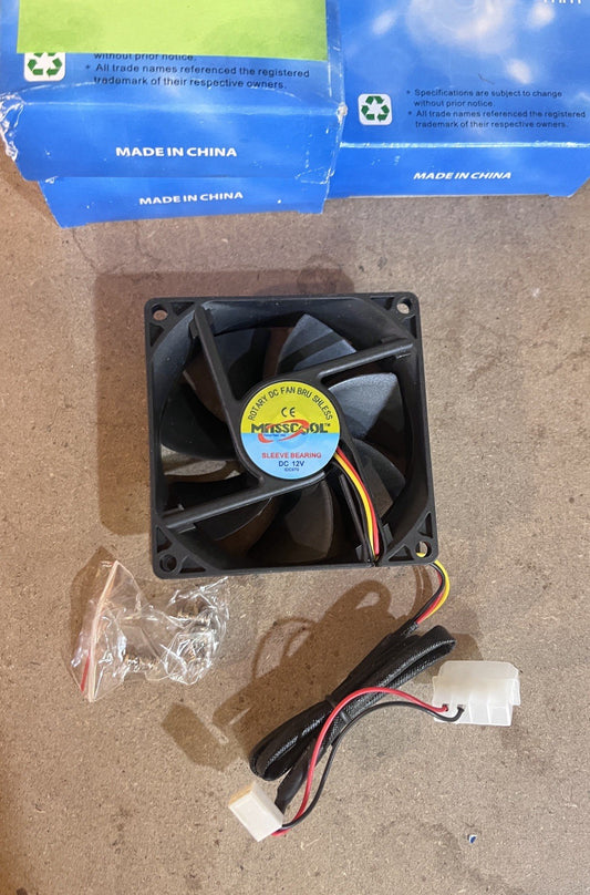 Lot of 3 MissCool 80mm DC 12V Cooling Fan 3-Wire PC Industrial Case Fan New
