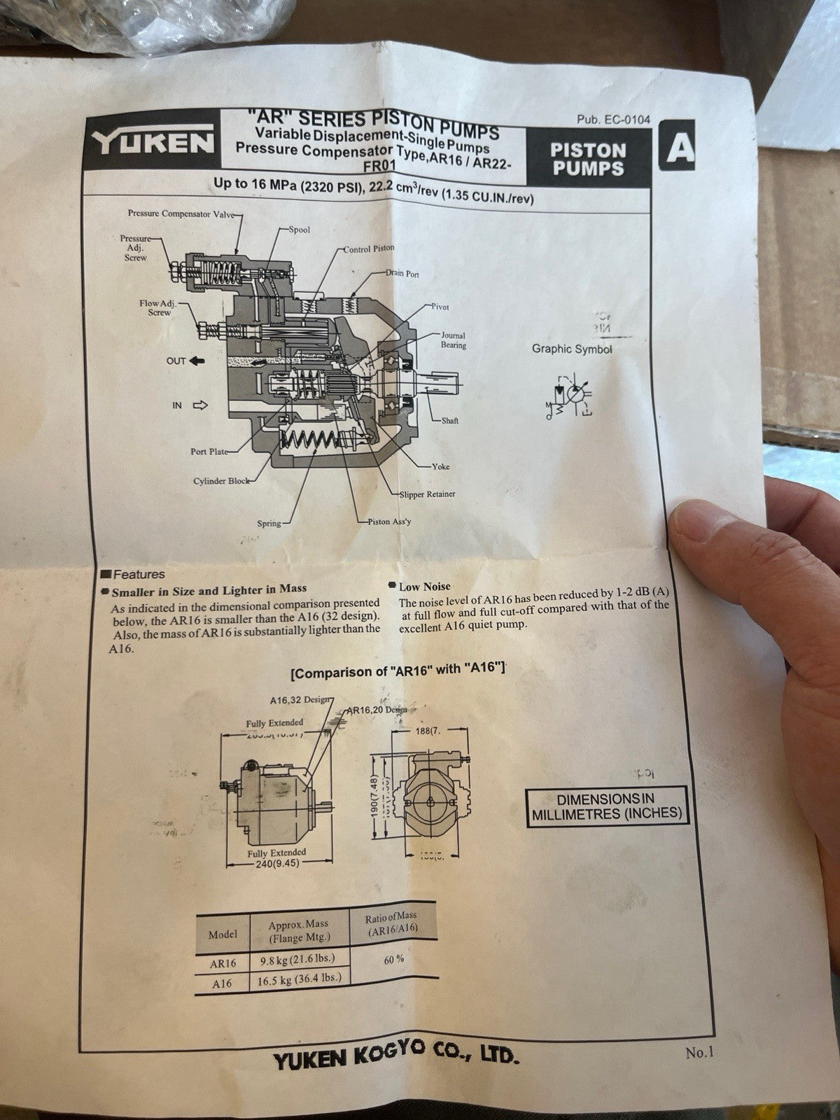 YUKEN AR22-FR01C-20 Variable Piston Pump SAME DAY SHIP NO BROKERAGE⁠