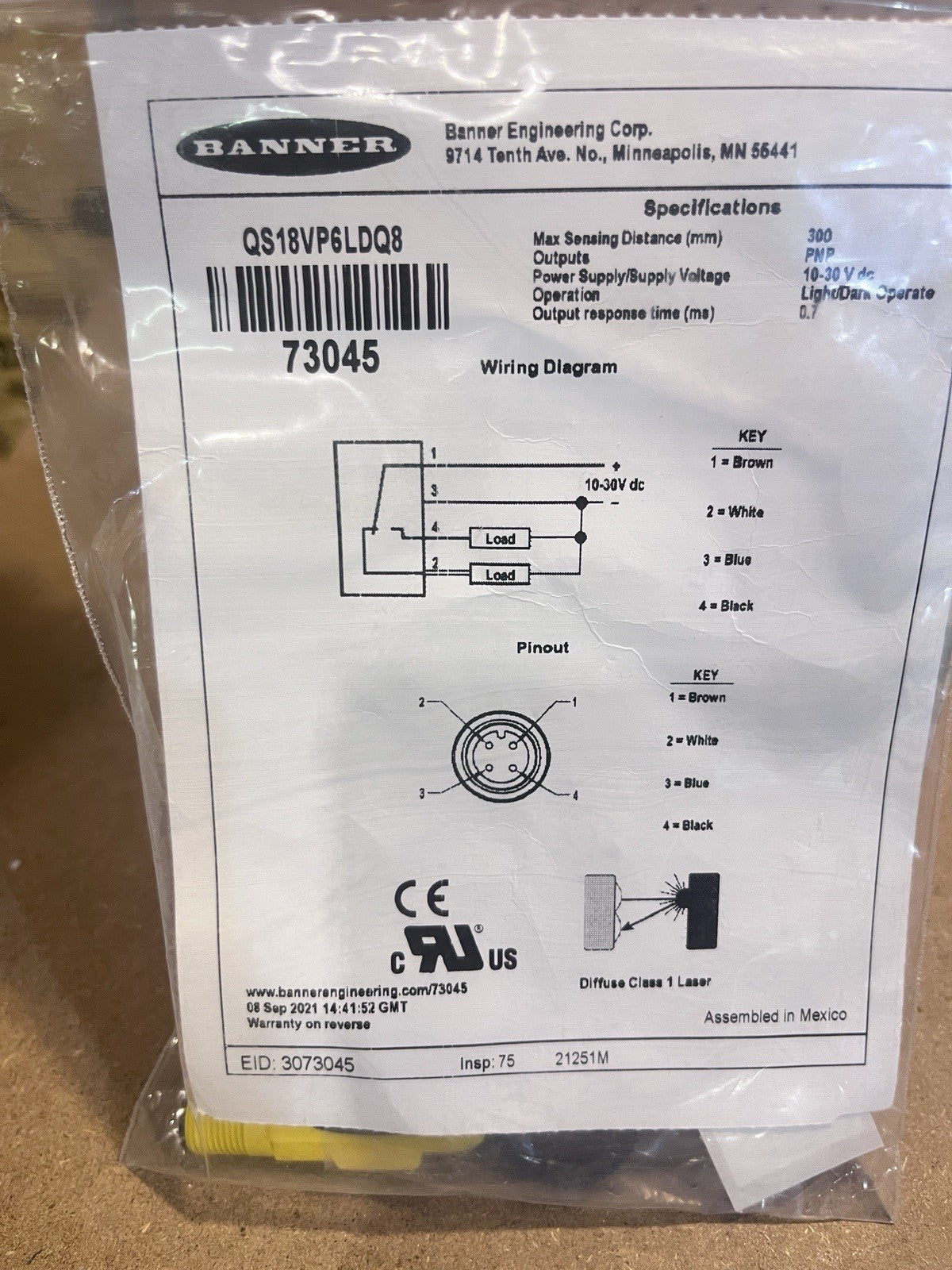 2x Banner QS18VP6LDQ8 Laser Photoelectric Sensor PNP 10-30VDC 300mm NEW