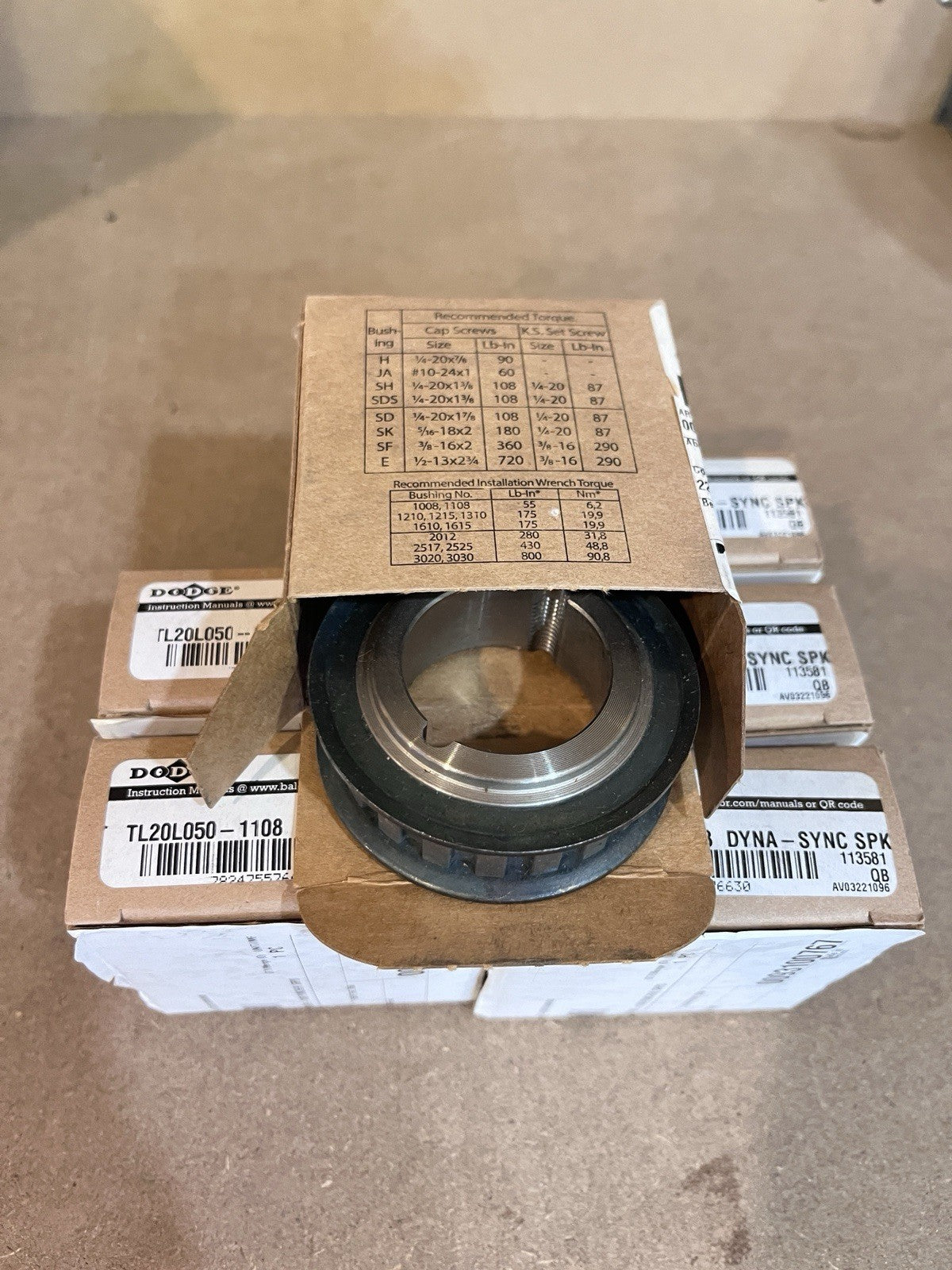 Lot of 6-NEW Baldor Dodge 113581 Dyna-Sync Pulley Part TL20L050-1108