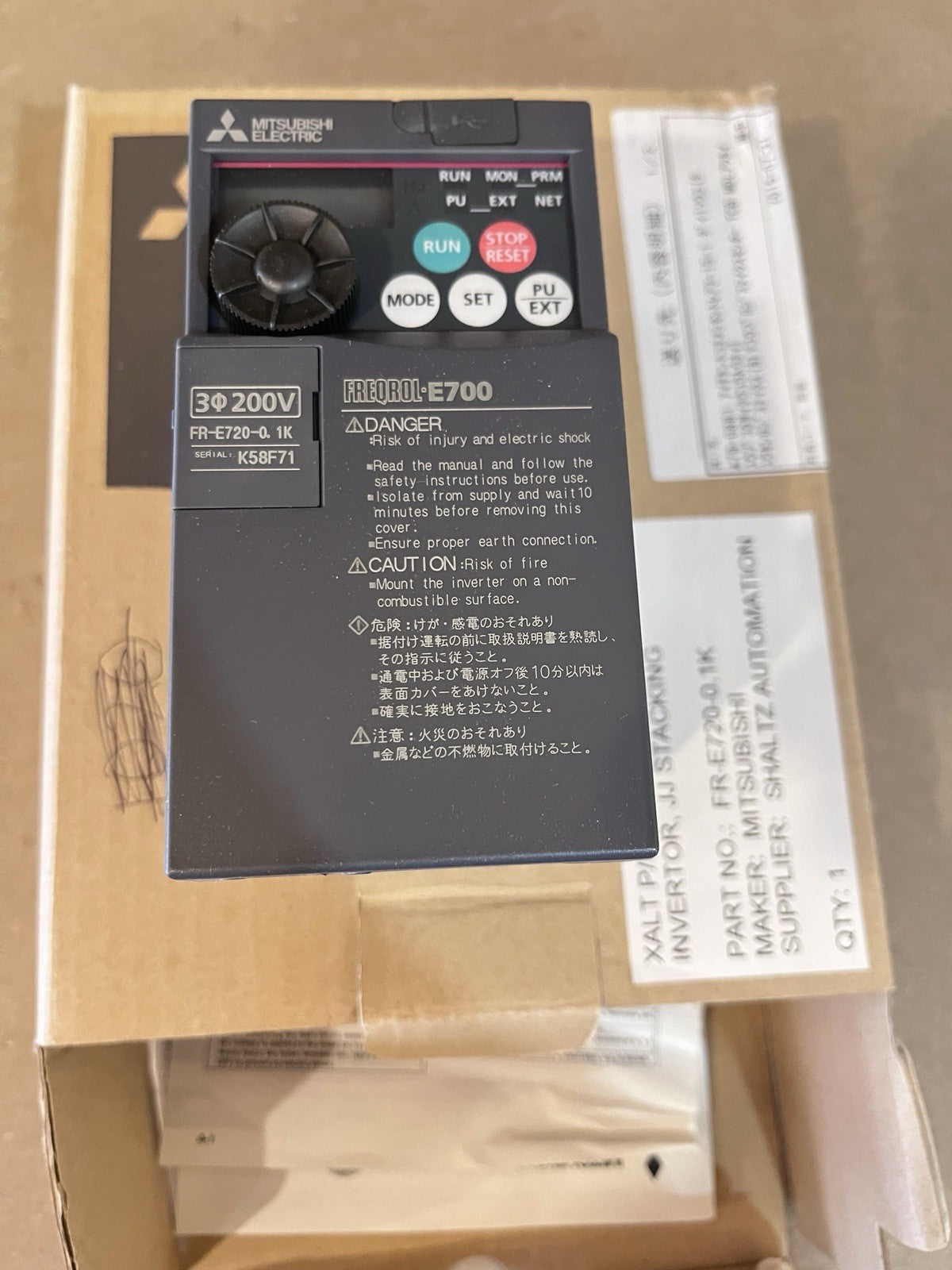 Mitsubishi FR-E720-0.1K Variable Frequency Drive VFD 3PH 200-240V 0.1kW NIB 2015
