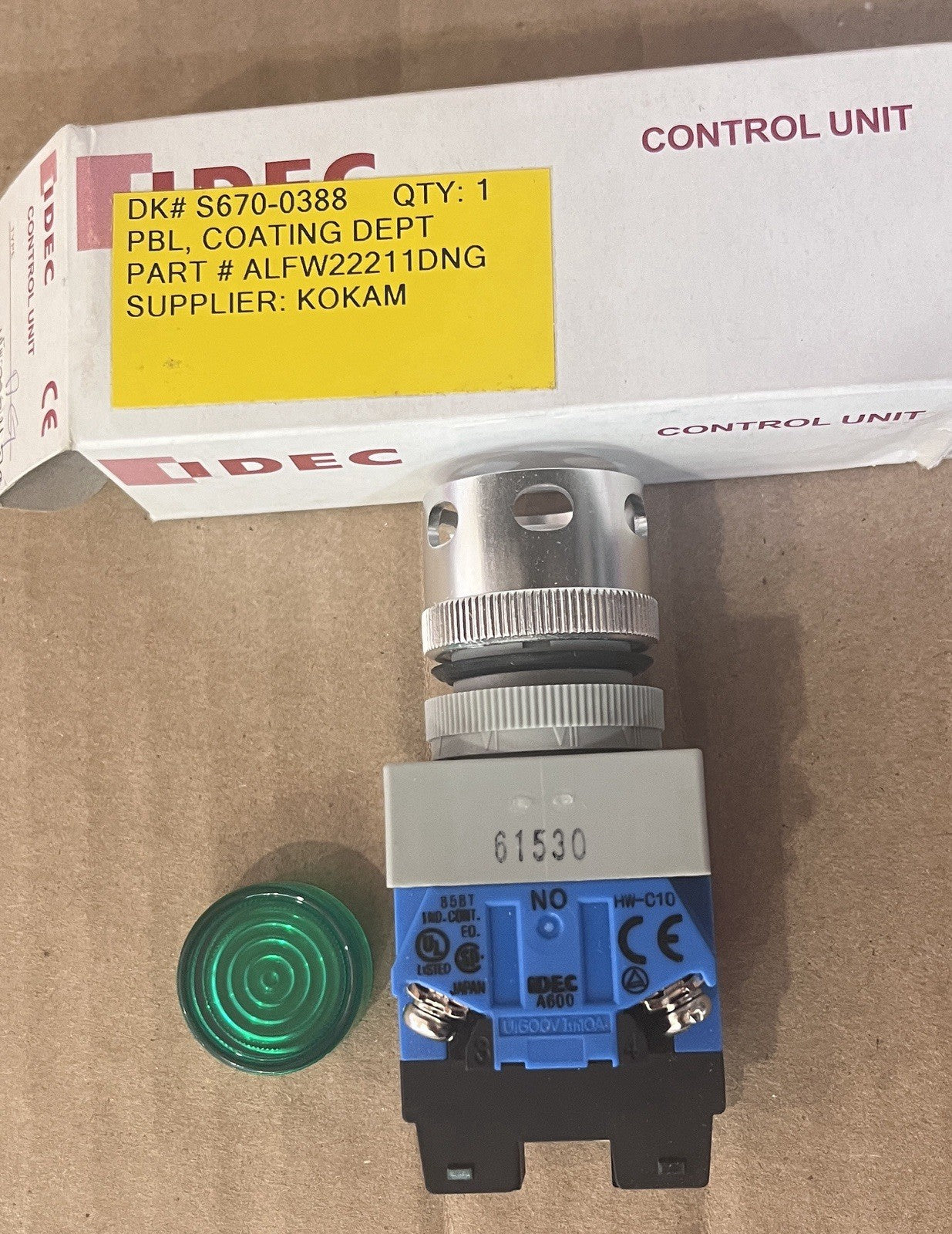 IDEC ALFW22211DNG Pilot Light Control Unit - Green Lens, Industrial Grade 2PCS