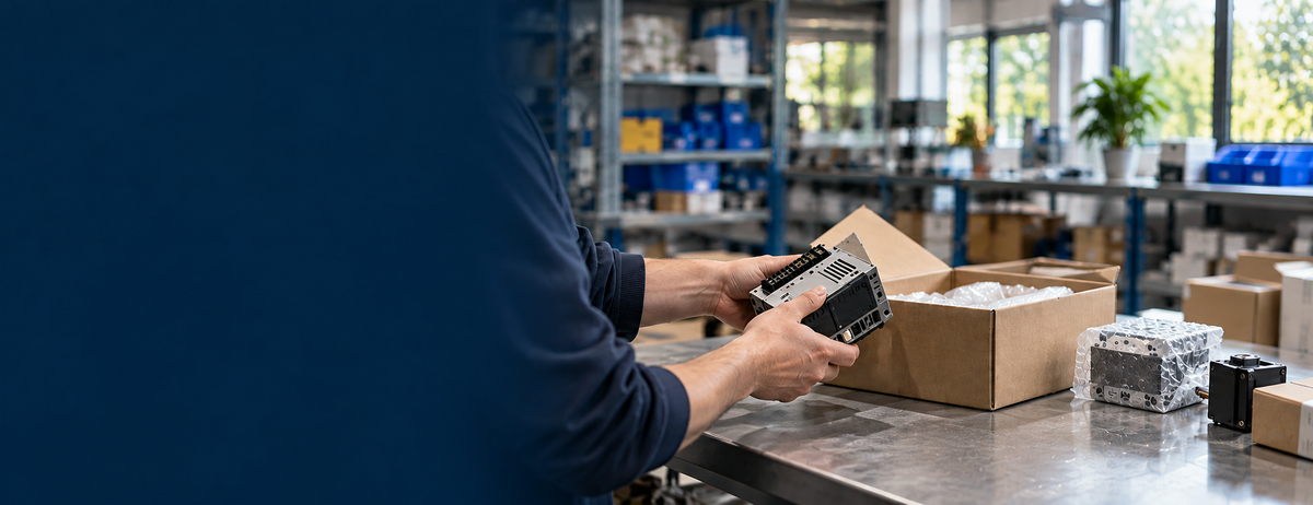 Checking an industrial replacement part before packing